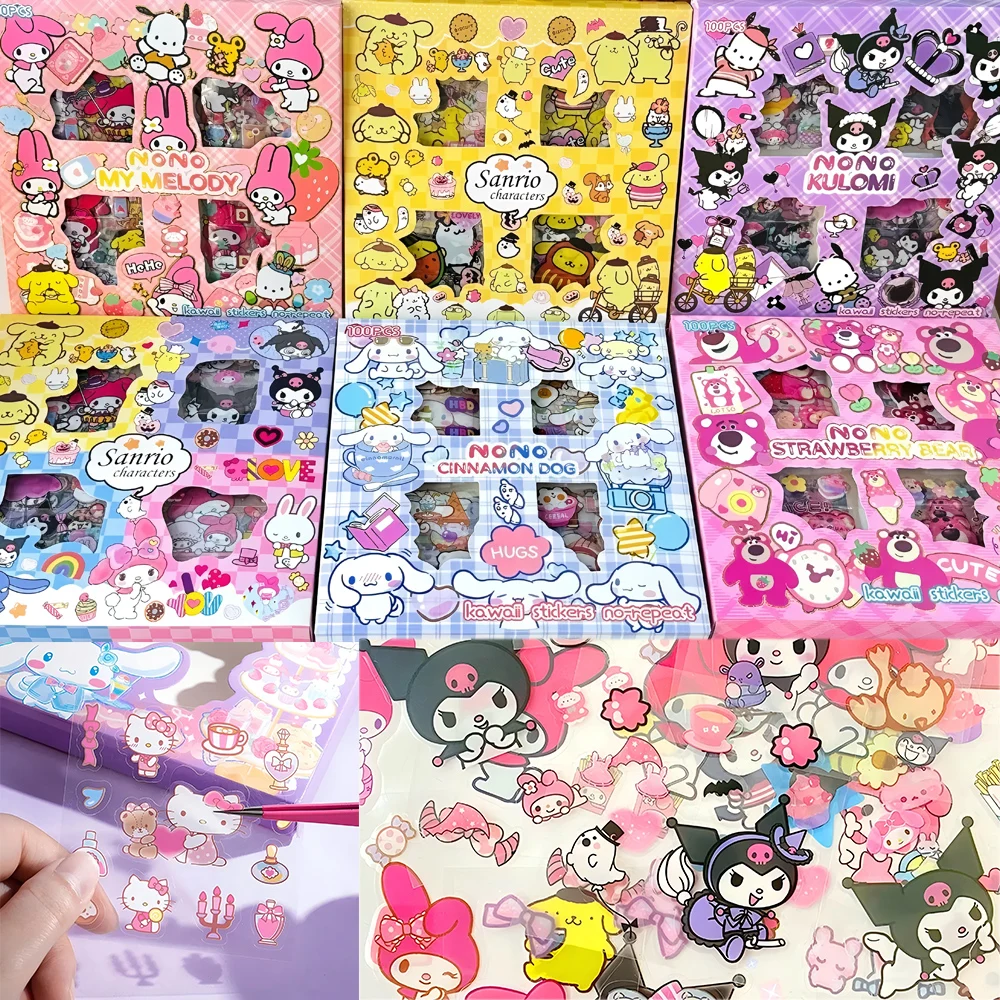 

100pcs Cute Sanrio Stickers Kawaii Kids Girls Decals Toys Transparent My Melody Kuromi Waterproof Cartoon Sticker Birthday Gifts