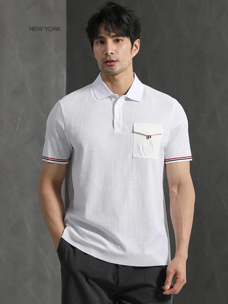 

Мужская летняя футболка THOM BEAUN из длинноволокнистого хлопка: комфортная, дышащая, повседневная, с воротником, короткий рукав