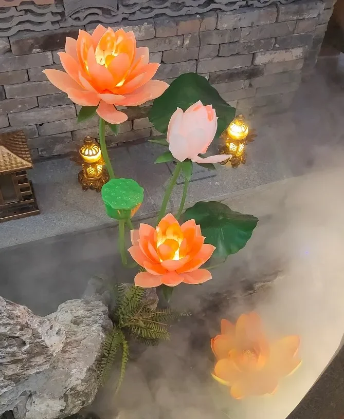 Drop Shipping New Design dynamic waterproof led light Lotus flower stake lamp easy-to-install for home garden yard lawn path