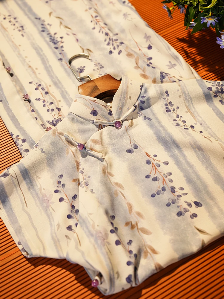 

Новое летнее тонкое фиолетовое платье-ципао с коротким рукавом и китайским традиционным дизайном для молодых женщин