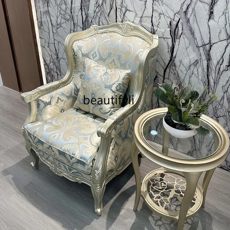 

ss K178American light luxury solid wood sofa chair living room balcony leisure tiger chair fabric French single chair