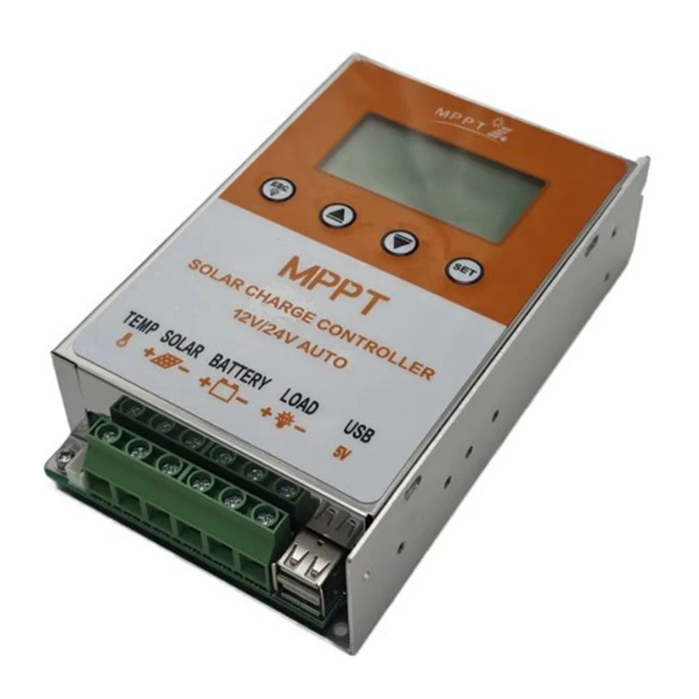 10A 20A MPPT Solar Controller 12V 24V Auto Recognize LCD Display Dual USB Port For PV Panel Battery Charging System Aluminum Cas