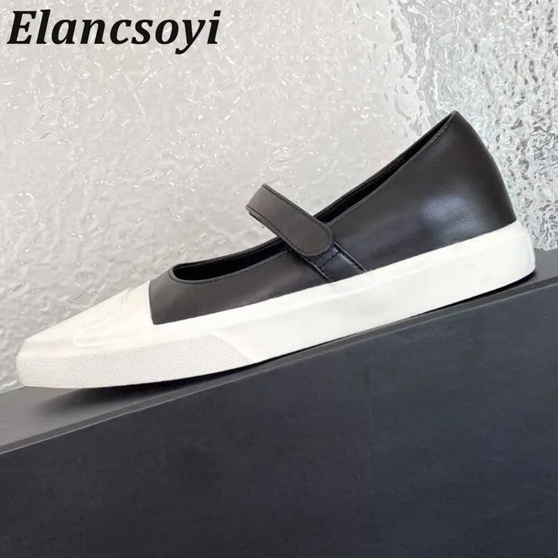 

Pointed Toe Real Leather Belt Buckle Flat Shoes Women Flat Heels Thick Soled British Style Single Shoes Leisure Commuting Shoes