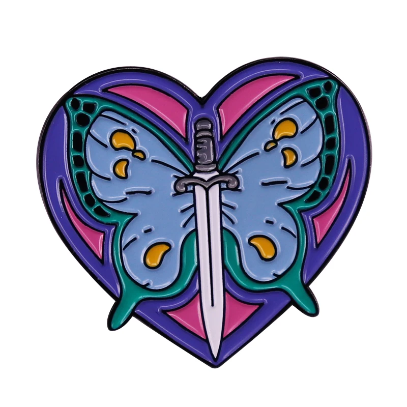 Blue Tattoo Butterfly Sword Brooches Custom Cartoon Stone Ocean Badge Anime Merchandise Clothing Accessories