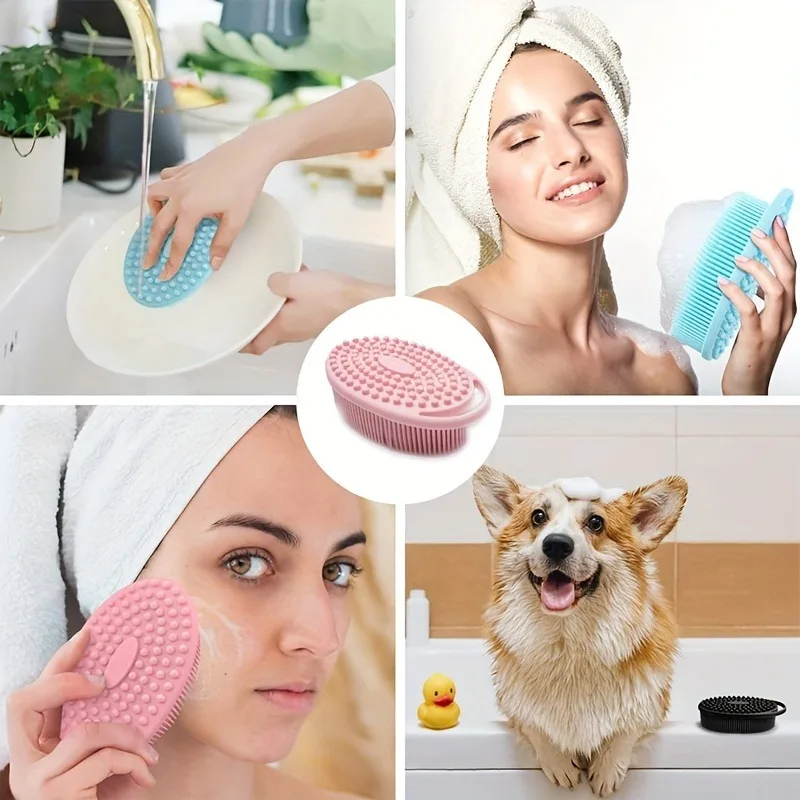 Silicone Body Exfoliating Double Sided Brush, Massage Shampoo Brush, Shower Scrub Brush Deep Cleansing Body Skin Tool