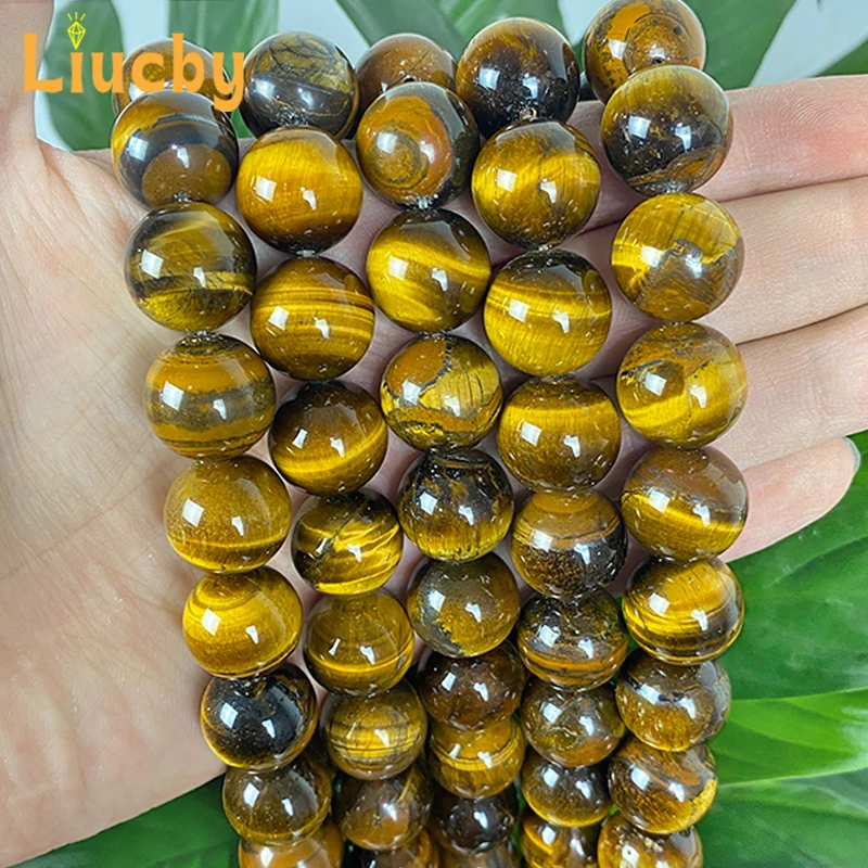 Naturstein AB+ Braun Gold Tigerauge Achatperlen für Schmuckherstellung DIY Armbänder Zubehör 15'' Großhandel 4/6/8/10/12/14mm – Detail 4