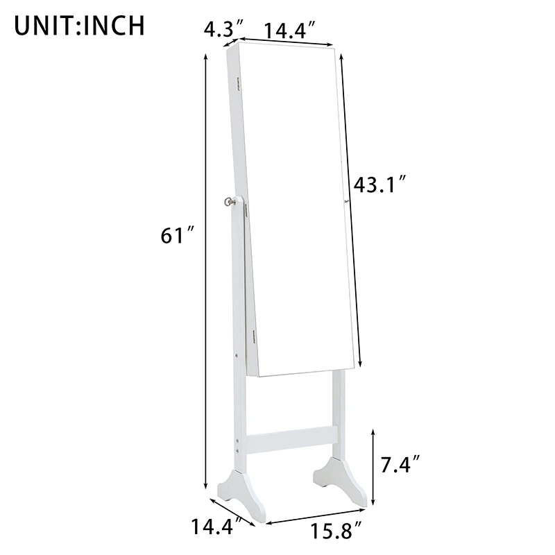 Armadietto per gioielli con specchio, organizzatore di gioielli con armadio per gioielli semplice alla moda, armadietto per gioielli con serratura in piedi