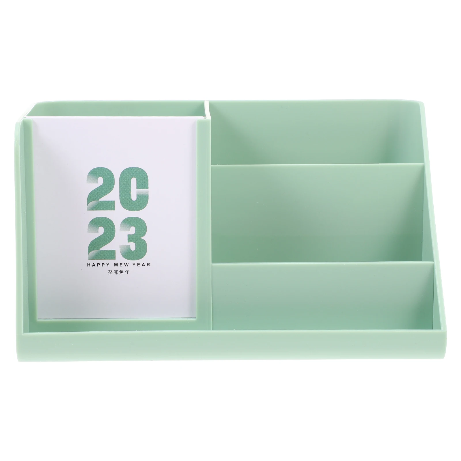 

2023 Multifunctional Desktop Calendar Stationery Storage Organizer Plastic Pen Notepad Phone Holder Office Sundries Box Compact