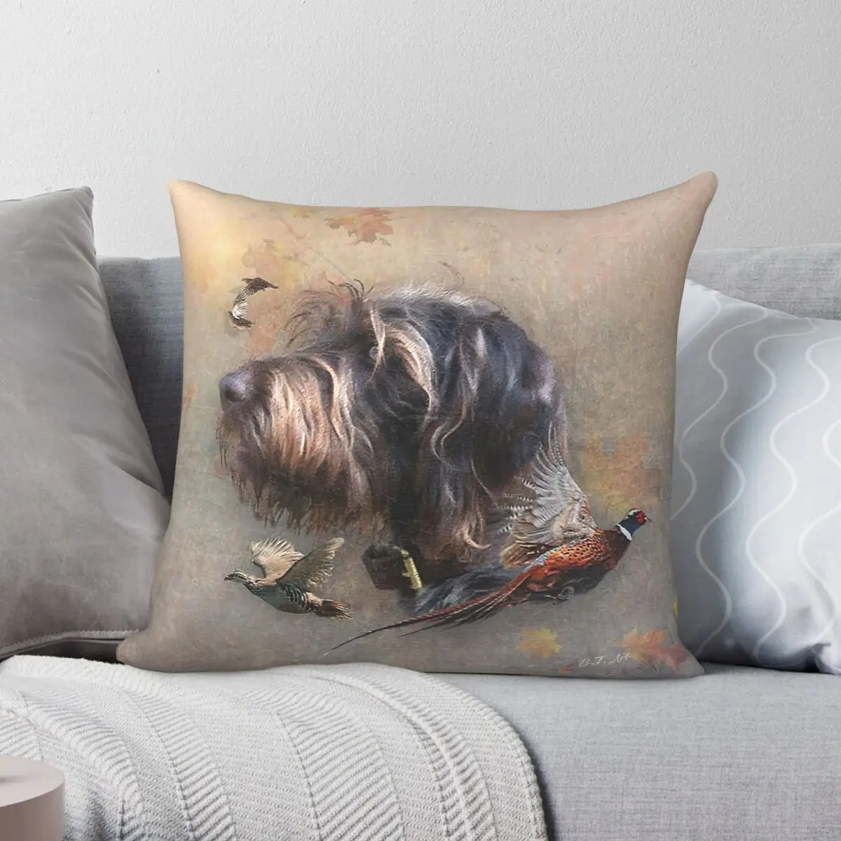 German Wirehaired Pointer Hunting Dog Square Pillowcase Polyester Linen Velvet Creative Pillow Case Sofa Seater Cushion Cover