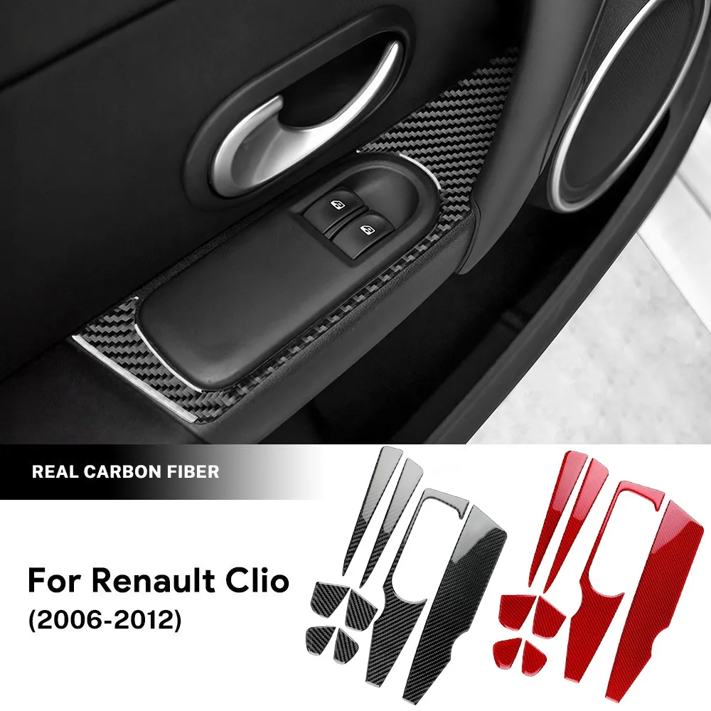 

6 шт., отделка из углеродного волокна, кнопка переключения стеклоподъемника, наклейки на панель управления для Renault Clio 3 2006-2012, аксессуары для салона автомобиля