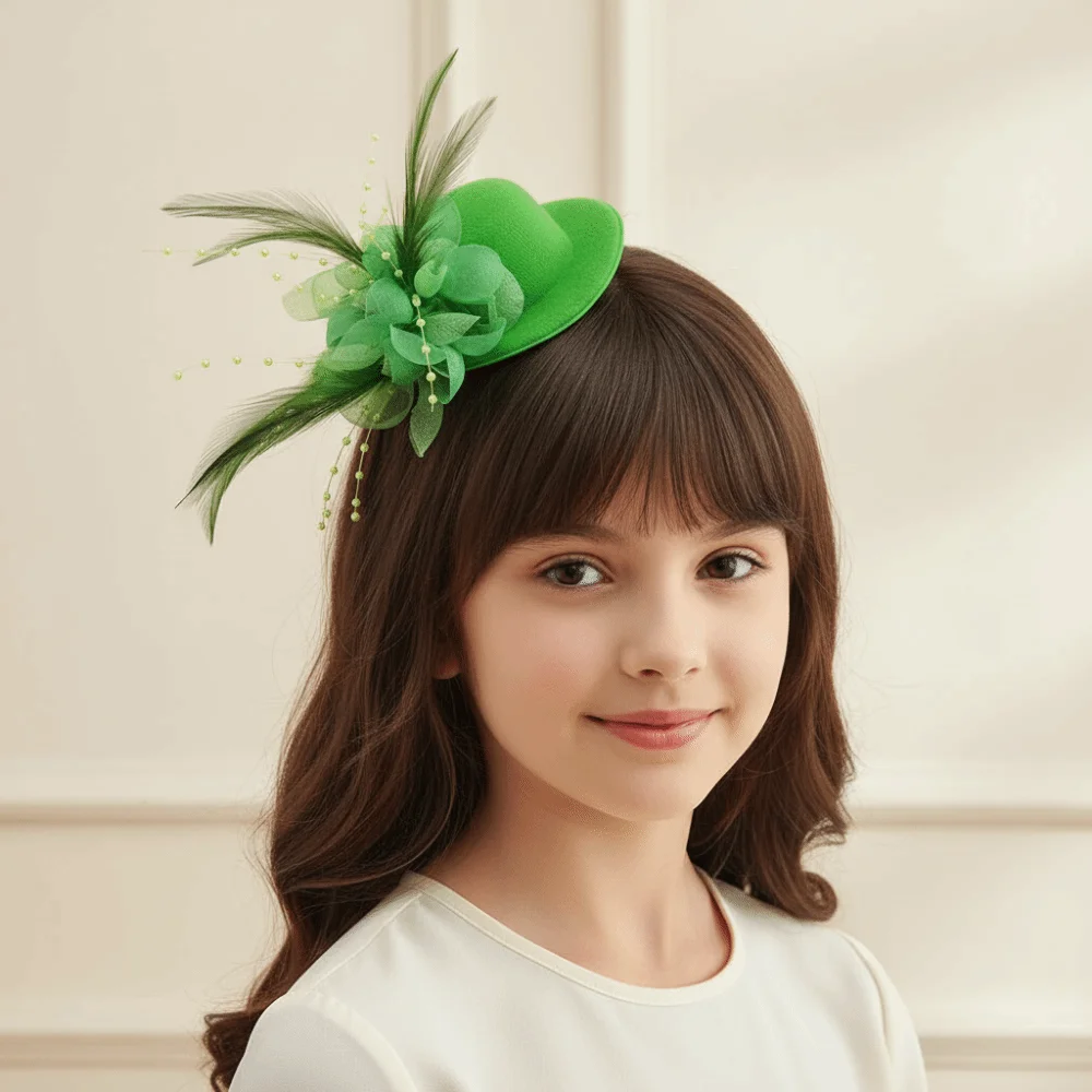 Mesh Feather Top Cap Hairpin Solid Color Elegant Mini Fascinator Hair Clip Headdress Exquisite Hair Accessories for Girls