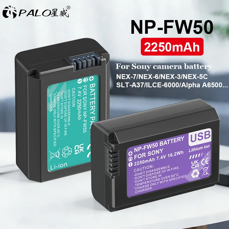Bateria de Câmera 2250mAh NP-FW50 para Sony Alpha A6500 A7 A7II A7RII A7SII NEX-3 NEX-5 NEX-6 NEX-7 ILCE-6000 ILCE-7R
