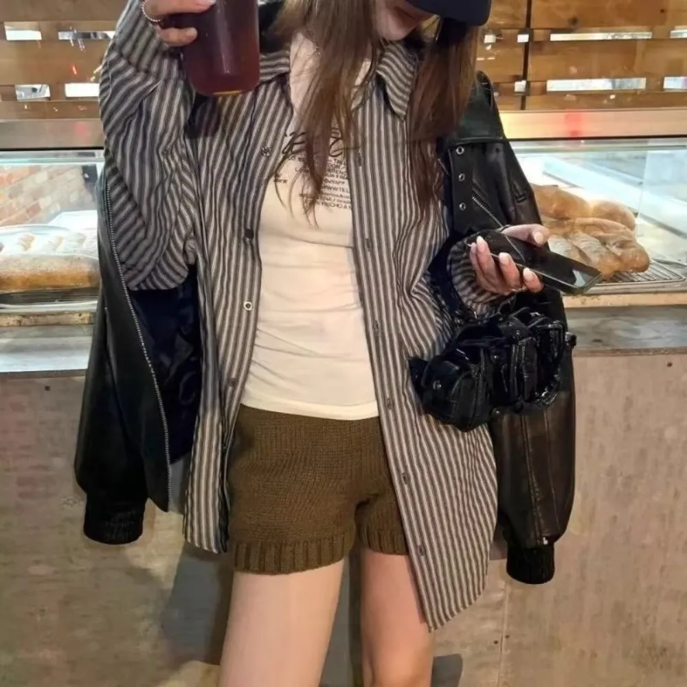 New Loose Knitted Shorts Soft Bodycon Fit High Waist Shorts A-Line Wide Leg Pants Female Fashion