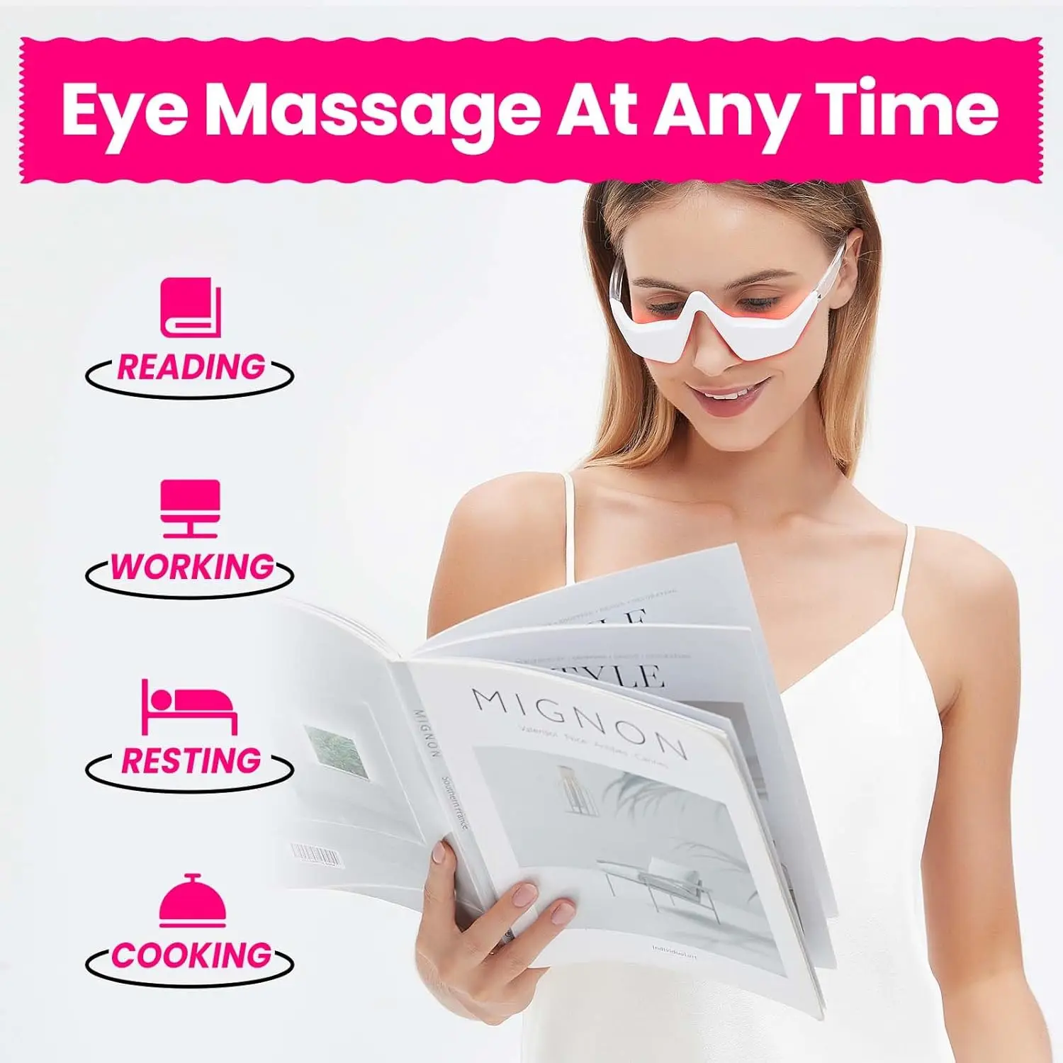 Microcurrent EMS Eye Massager Device Under Eyes Vibration Massager Glasses with Red Light Therapy Function for Eye Care