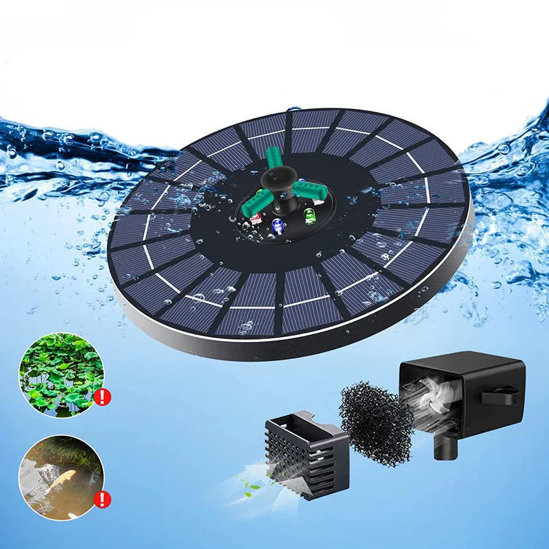 9V/4/6W Solar Water Fountain 360 Rotating Nozzle Colored RGB Lights Floating Waterfall Fountain Bird Bath Outdoor Decoration