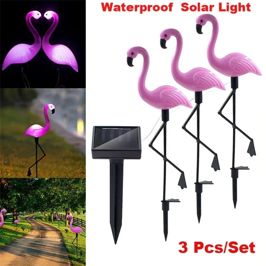 Tirvose-LED Solar Jardim Luz, impermeável Caminho Luz, Paisagem Lawn Lâmpadas, Home Yard Decoração, ao ar livre, Flamingo Forma, 1 Pc, 3Pcs