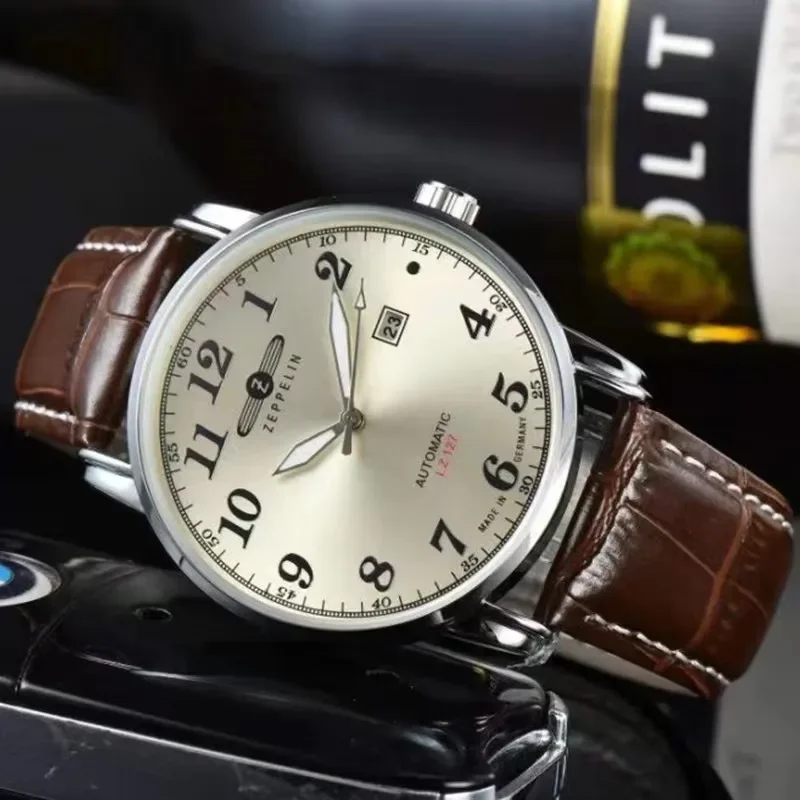 Fashion Zeppelin Hindenburg Series Automatic Date Leather Men's Business Quartz Gift Watch