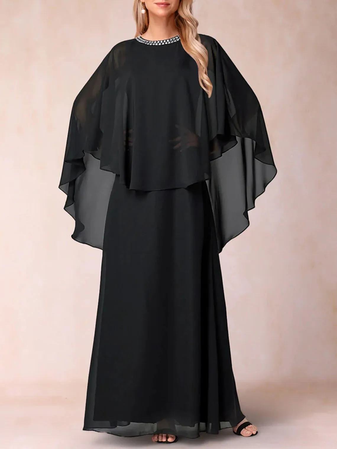 

Elegant A-Line Long Evening Dress Chiffon Ruched Shawls Scoop Neck Floor-Length Mother of the Bride Dress 2025 Free Customized