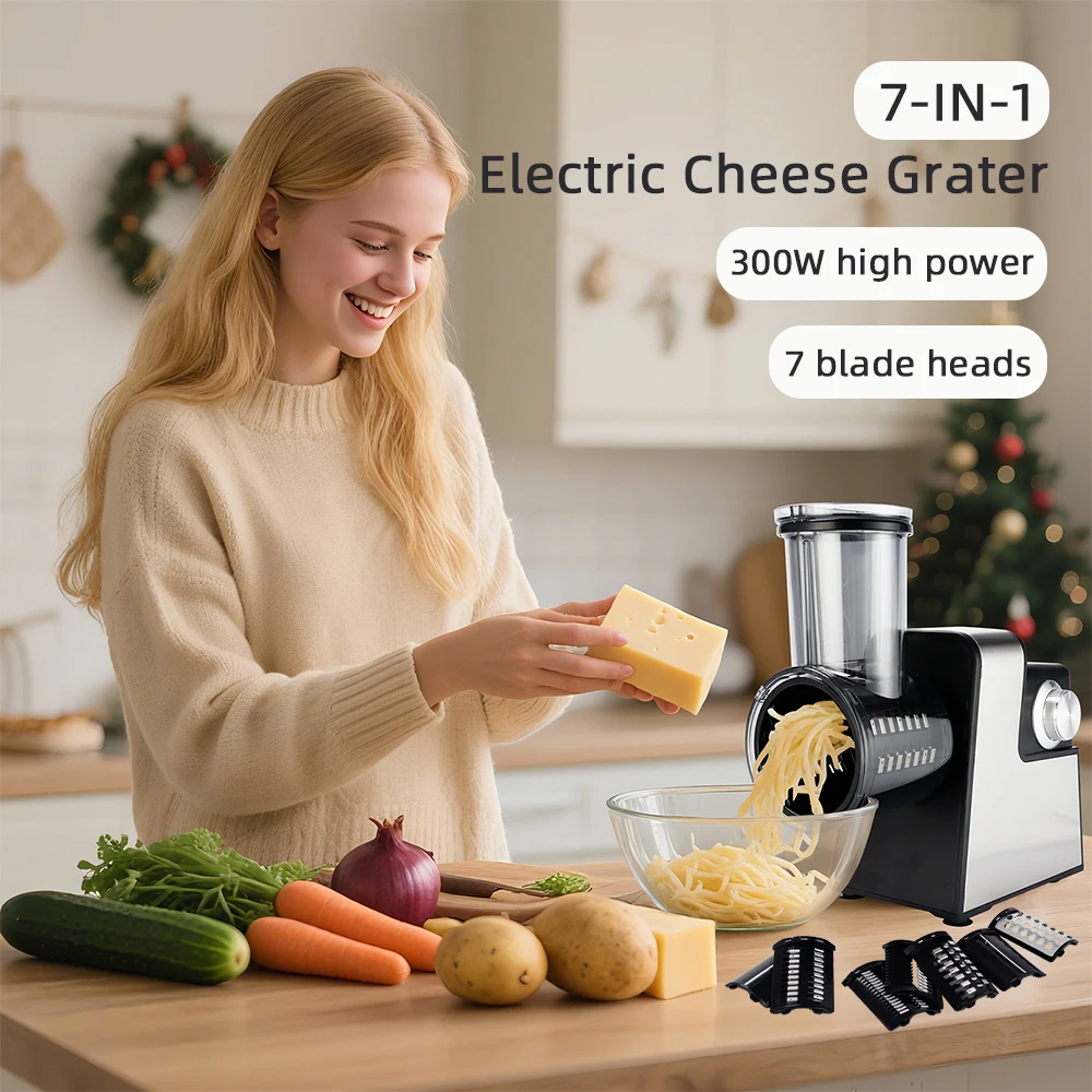 7 in 1 Electric Vegetable Slicer 300W Stainless Steel Vegetable Cutter Chopper Shredder Machine Potato Carrot Cheese Slicer Kitchen Gadget