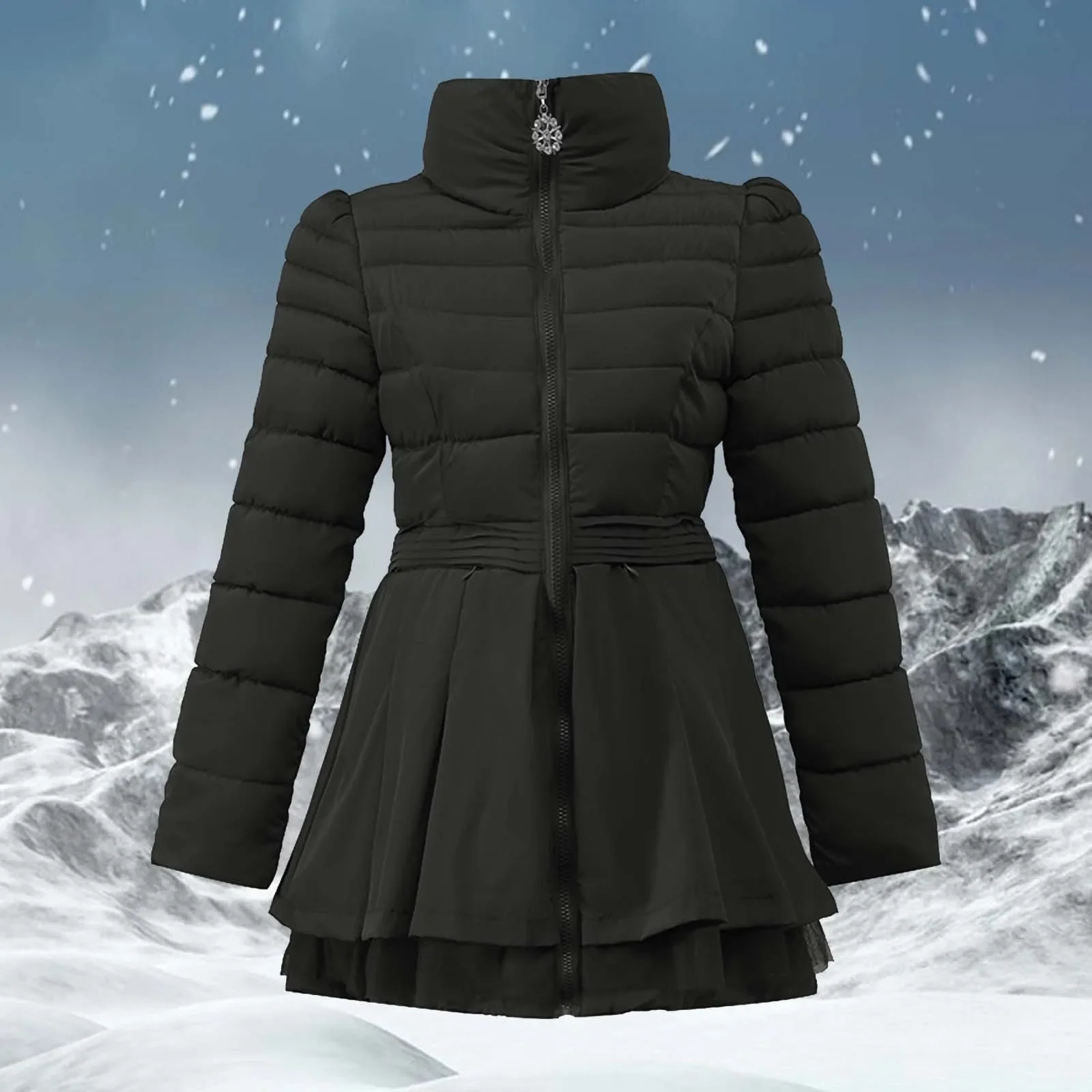 2023 weibliche Gepolsterte Jacke Frauen Mid-Länge Winter Parkas Mode Spitze Jacken Dicke Damen Warme Baumwolle Mantel Schwarz Outwear