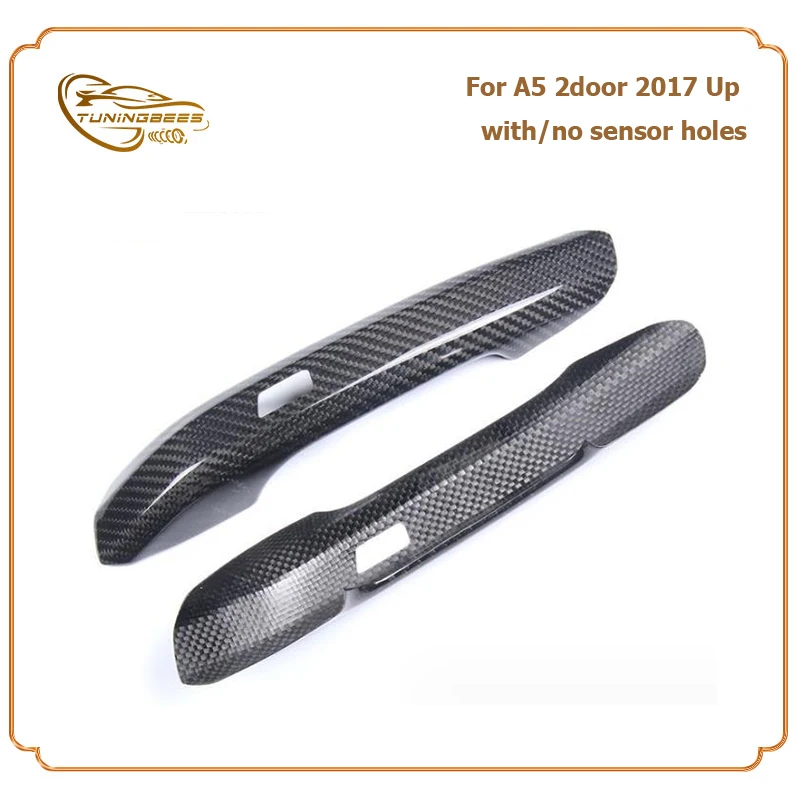 Full Real Dry Carbon Fiber Door Handle Cover Trim Sticker for Audi A5 2Door 17 18 19 20 21 22 with/No Remote Keyholeseyholes