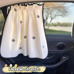 Cute Cartoon Embroidered Thickened Cotton Baby Car Window Sunshade Cover UV Protection Suction Cup Installed Sliding Curtain