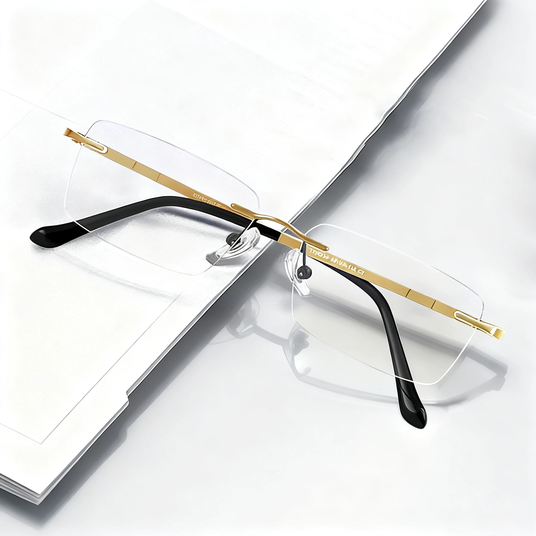 FYTOO Unisex Luxury Golden Rimless Rectangular Blue Light Glasses Lightweight Titanium Perfect for Daily Business Commute.