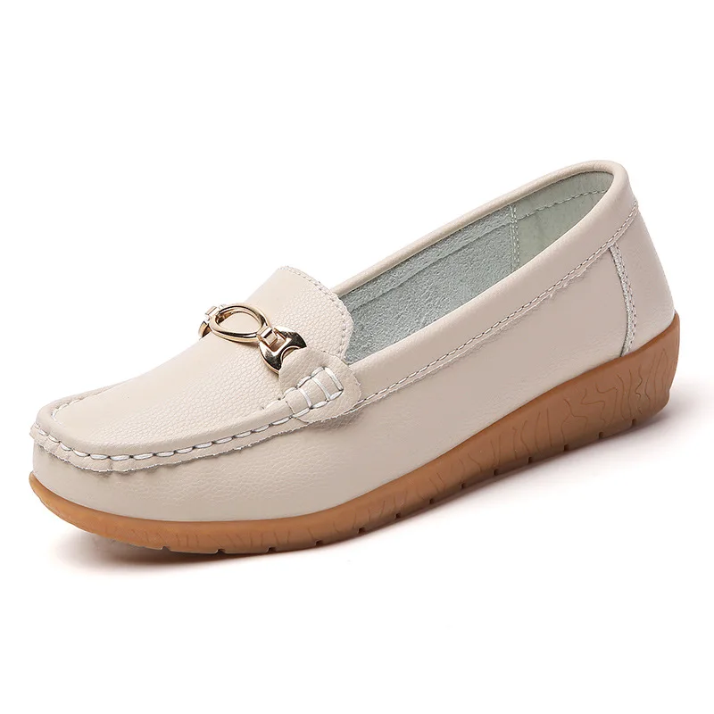 

Soft Sole Women's PU Slip-On Casual Shoes with Metal Buckle Detail, Comfortable Non-Slip Flat Moccasins for Daily Wear & Office
