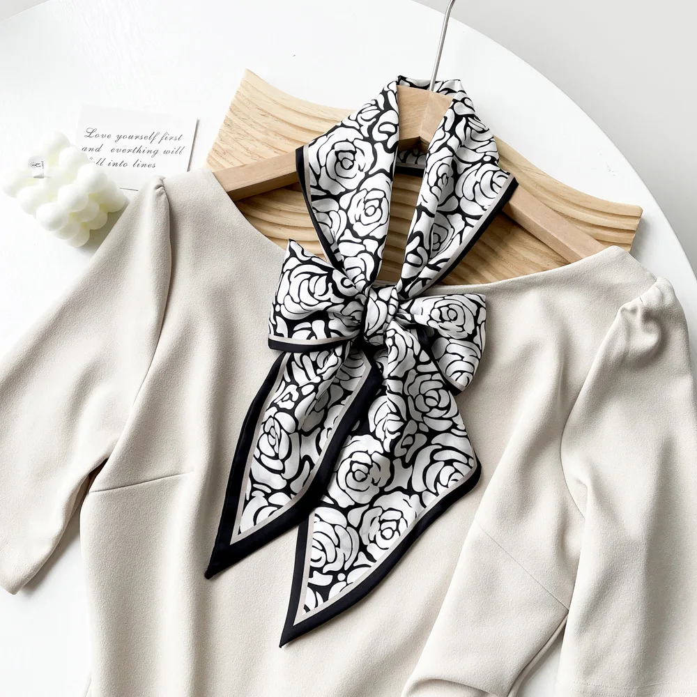 

Stylish High-Quality Hairband and Waist Belt Long Satin Silk Neck Scarf For Women Fashion Print Women Bussiness Neck Tie 2025