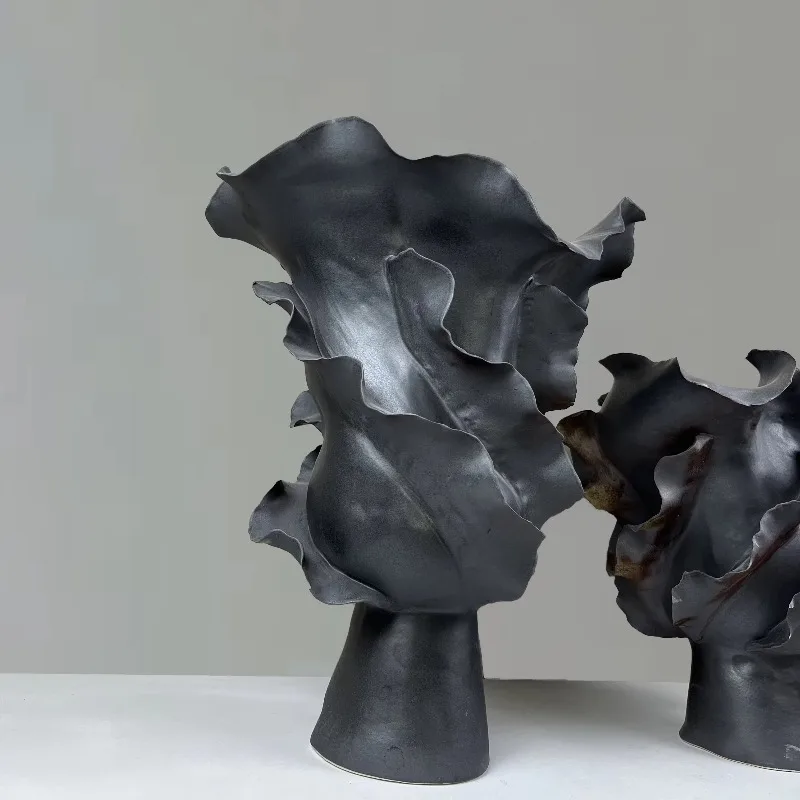 Furniture Tropical Black Ceramic Vase Set Inspiration Irregular Shape Large Vase Home Decoration