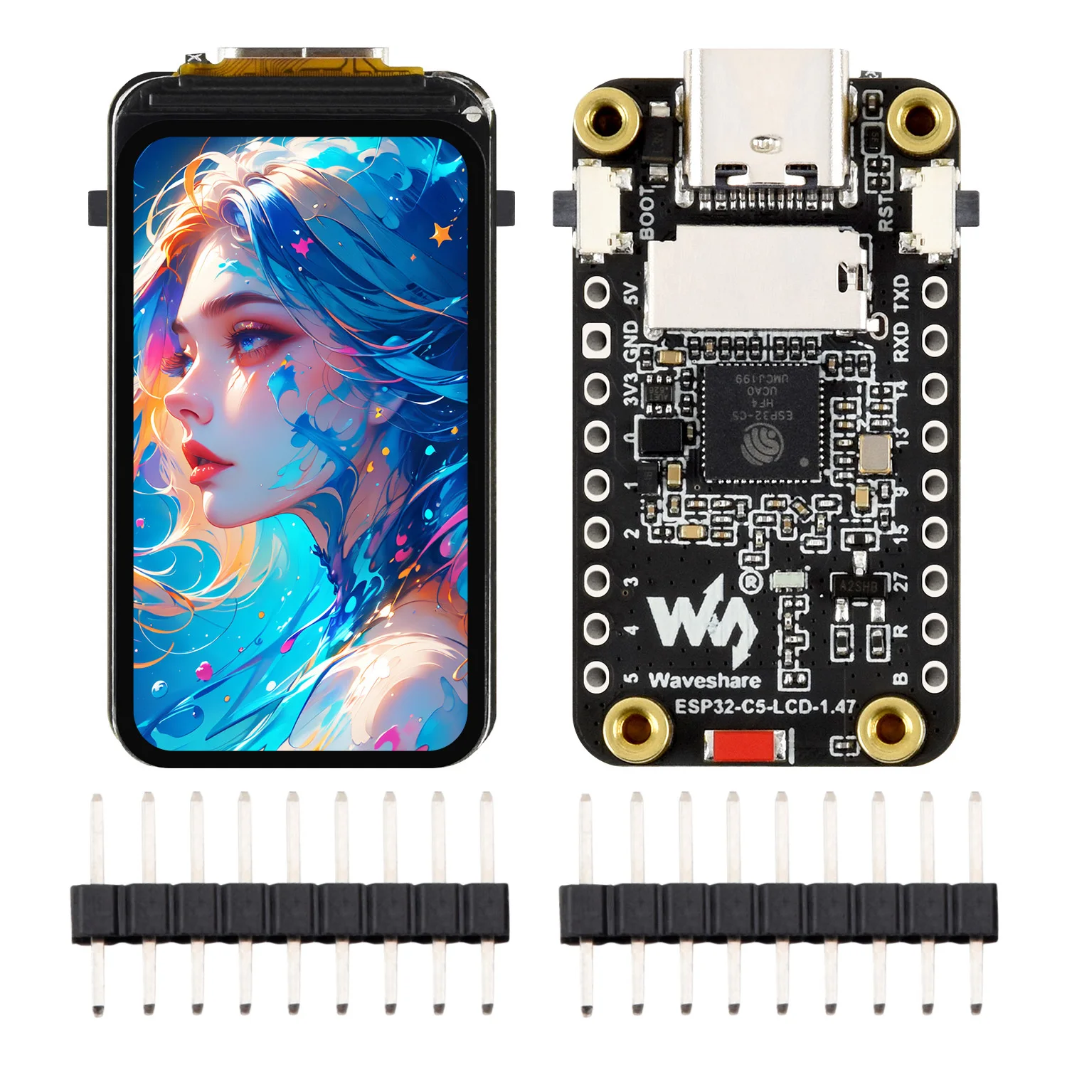 Płytka rozwojowa ESP32-C5-LCD-1.47LCD z wyświetlaczem LCD, procesor RISC-V 32-bitowy, rozdzielczość 172 × 320, obsługa 262 tysięcy kolorów, Wi-Fi 2.4GHz/5GHz — zdjęcie produktu 5