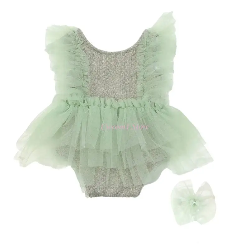 

Y1UB 1 Set Lace Romper Tulle Skirt with Handmade Bowknot Headband for Newborns Baby