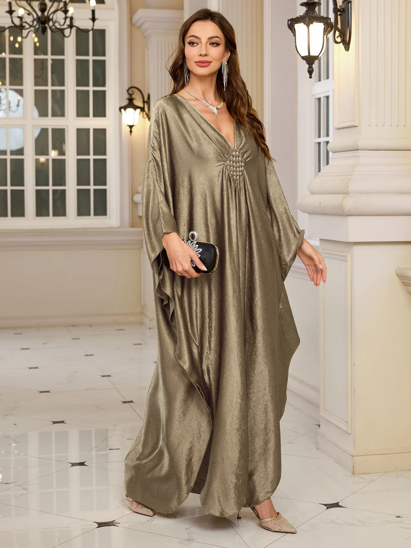 Plus Size-Kaftan-Kleider für Damen, glitzerndes Glitzer-Kaftan mit Fledermausärmeln, Vertuschung, Strand-Maxikleid, Loungewear – Detail 2