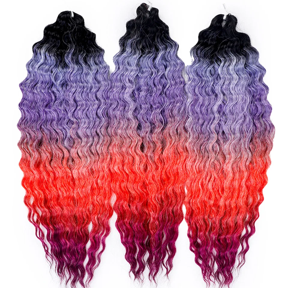 LOVE ME 22 Zoll 300g/3 Stück Ariel Curl Haar Wasserwellen Twist Crochet Haar Synthetische Ombre Regenbogenfarben Flechthaarverlängerungen – Detail 4