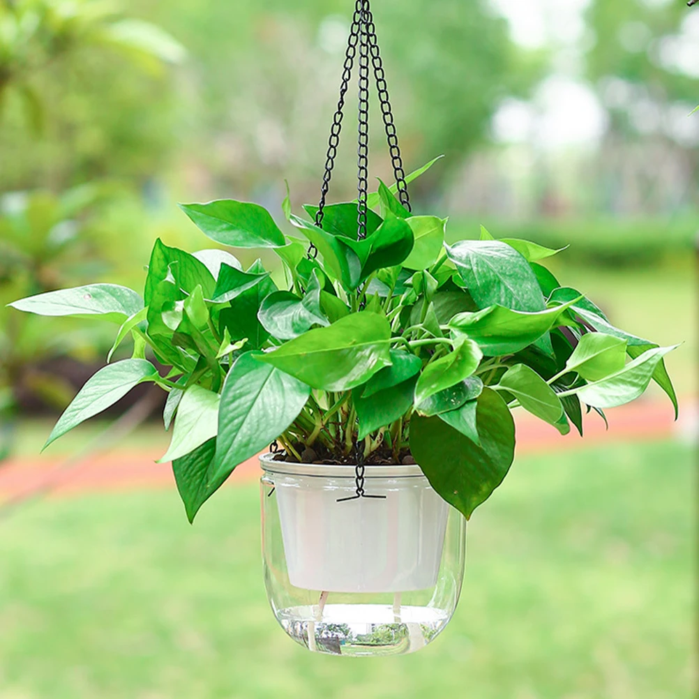 

2Pcs Self Watering Hanging Planter Indoor Outdoor Transparent Design Easy Water Level Observation Detachable Chains