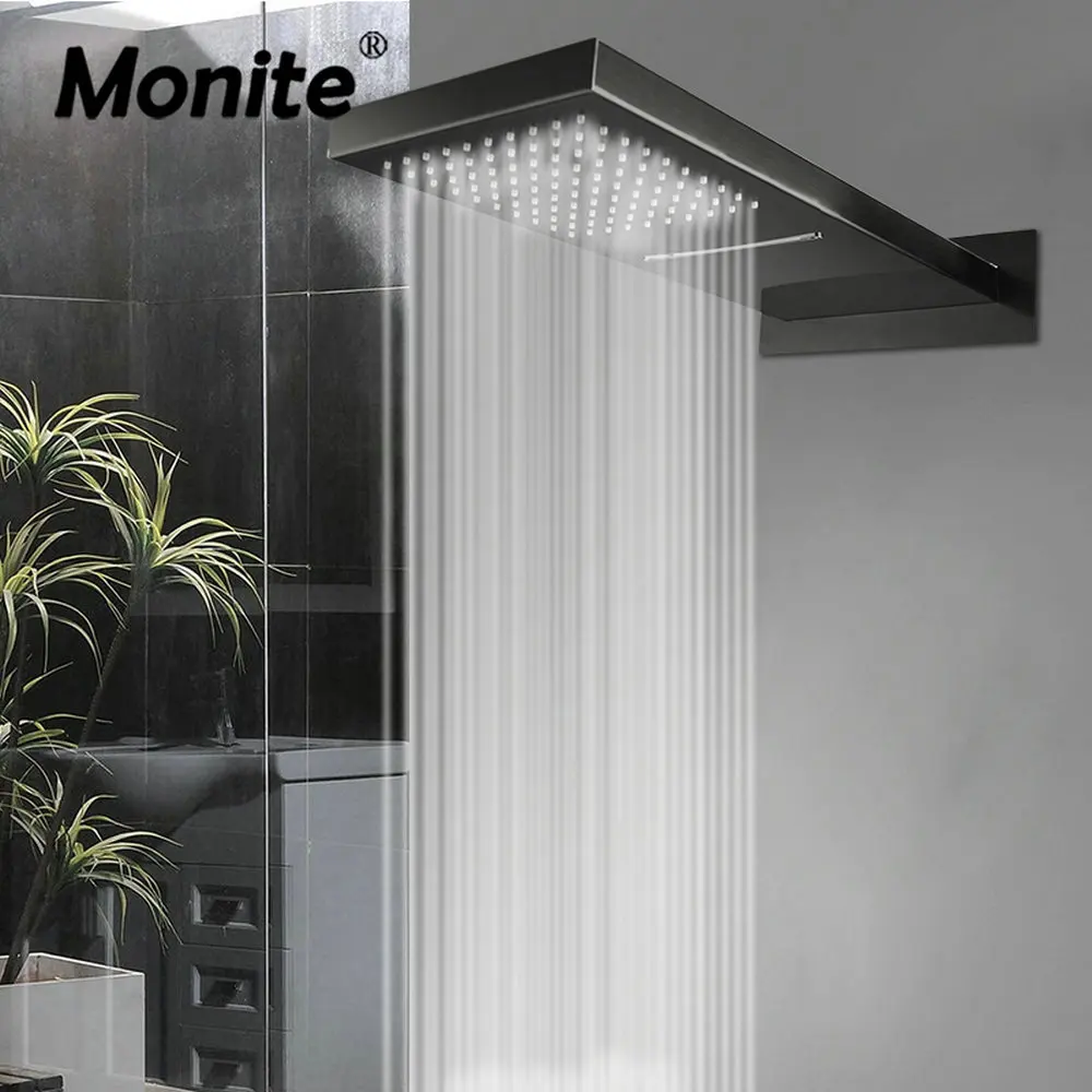 

Monite Brushed ORB Rain & Waterfall Bathroom Shower Head Solid Brass Wall Mount Rainfall Shower Head 2 Ways Control Mixer Shower