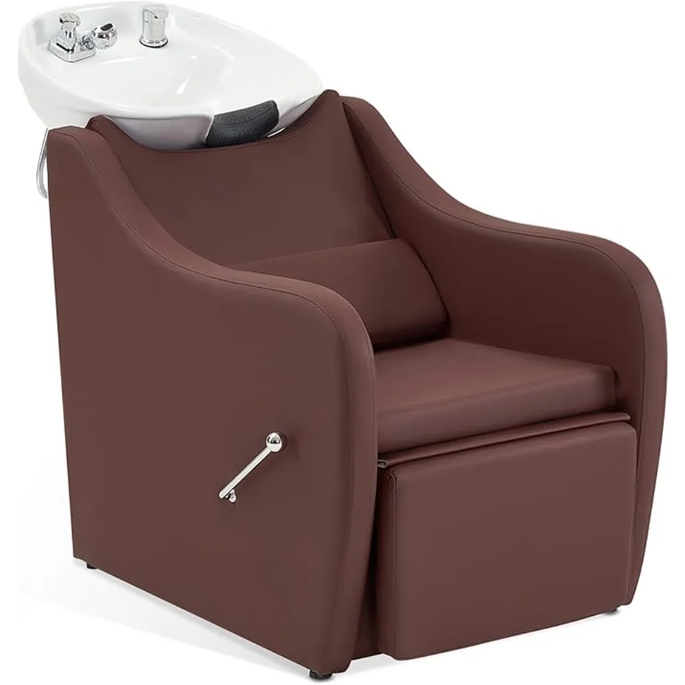 Shampoo Barber Classic Chair,Ceramic Shampoo Bowl Sink Chair Station for Spa Beauty Salon,Shampoo Chairs with Arm Rest,Foot Rest