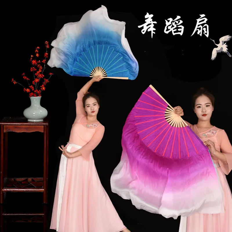 Double Side Silk Fan Veils, cores diferentes, Fans Pair, Chiffon Kite Fan, Dancer Performance, Show Props, tamanho grande, atacado