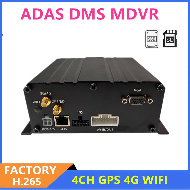 H.265 MDVR 4 Channel Hard Disk SD Card Support 4G GPS WIFI Mobile DVR ADAS DMS For Truck/Bus/Car