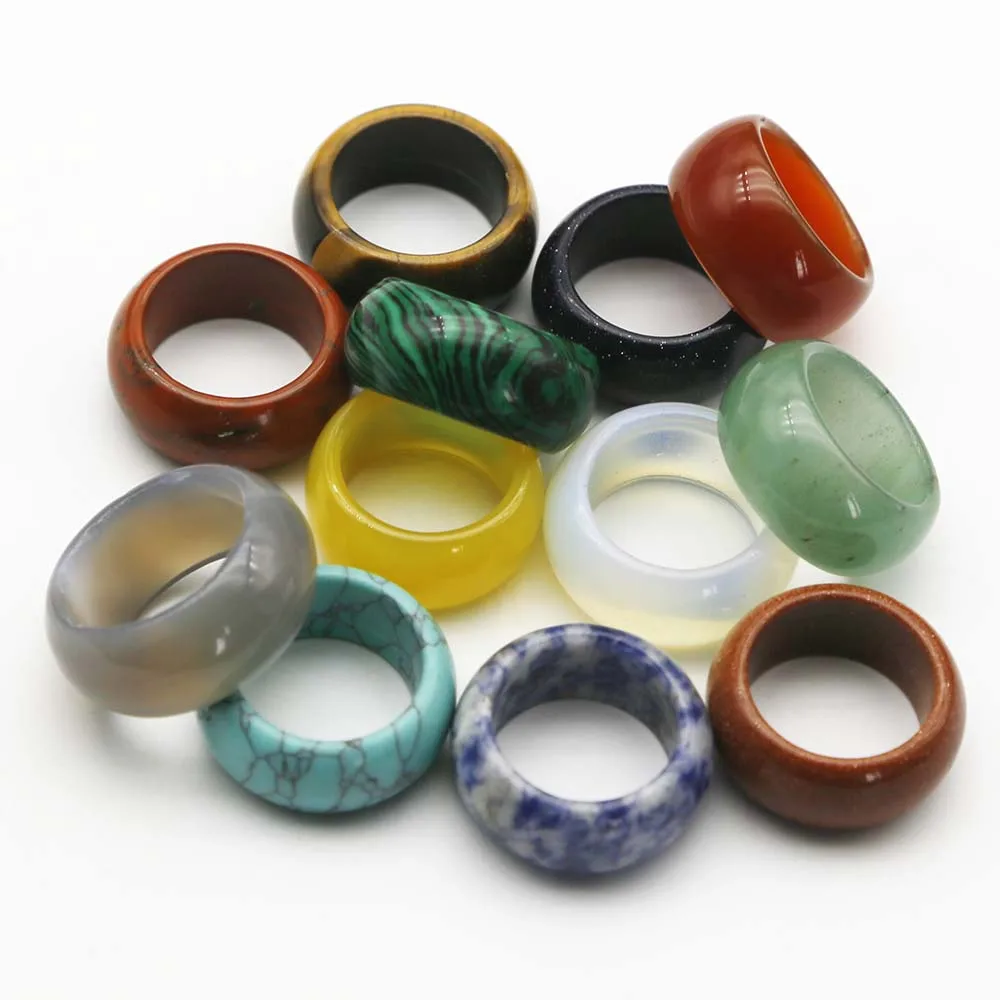 6Pcs New Fashion Natural Stone Semi Precious Rings Women Crystal Agates Jewelry Attractive Texture Gem Individuality Accessories