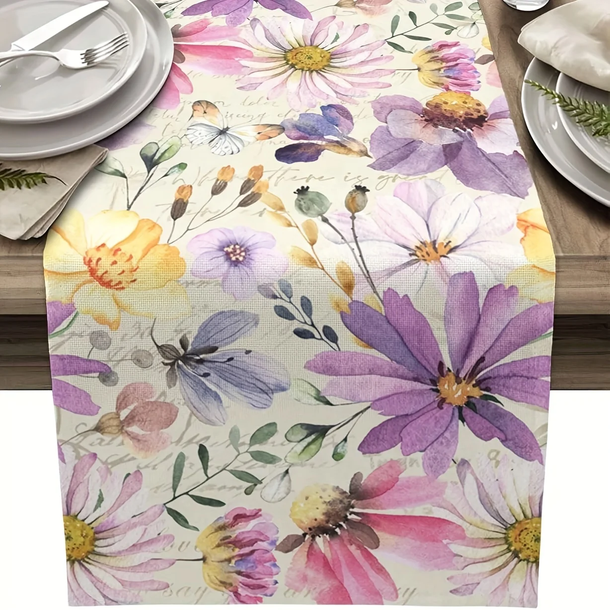 1 Piece of Watercolor Floral and Butterfly Pattern Table Runner, Suitable for Farmhouse, Indoor, Kitchen, Celebrations, Table Decoration, Restaurant, and Banquet Decoration Supplies