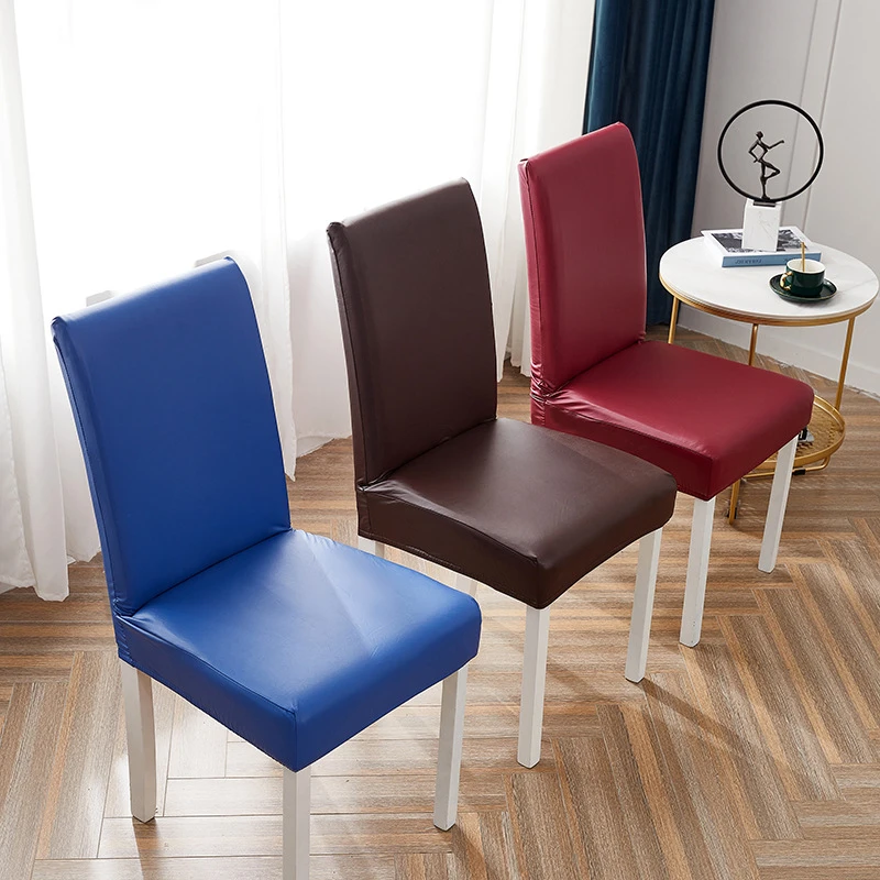 

Waterproof Chair Cover PU Leather Fabric Chair Covers Big Elastic Seat Chair Covers Stretch Seat Case For Dining Room