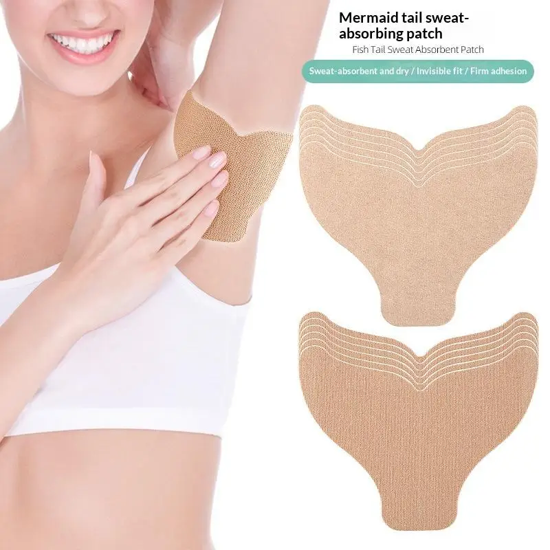 10Pcs Fishtail Underarm Absorb Sweat Patch Disposable Unisex Armpit Sweat Absorbing Sticker Breathable Invisible Sweatproof