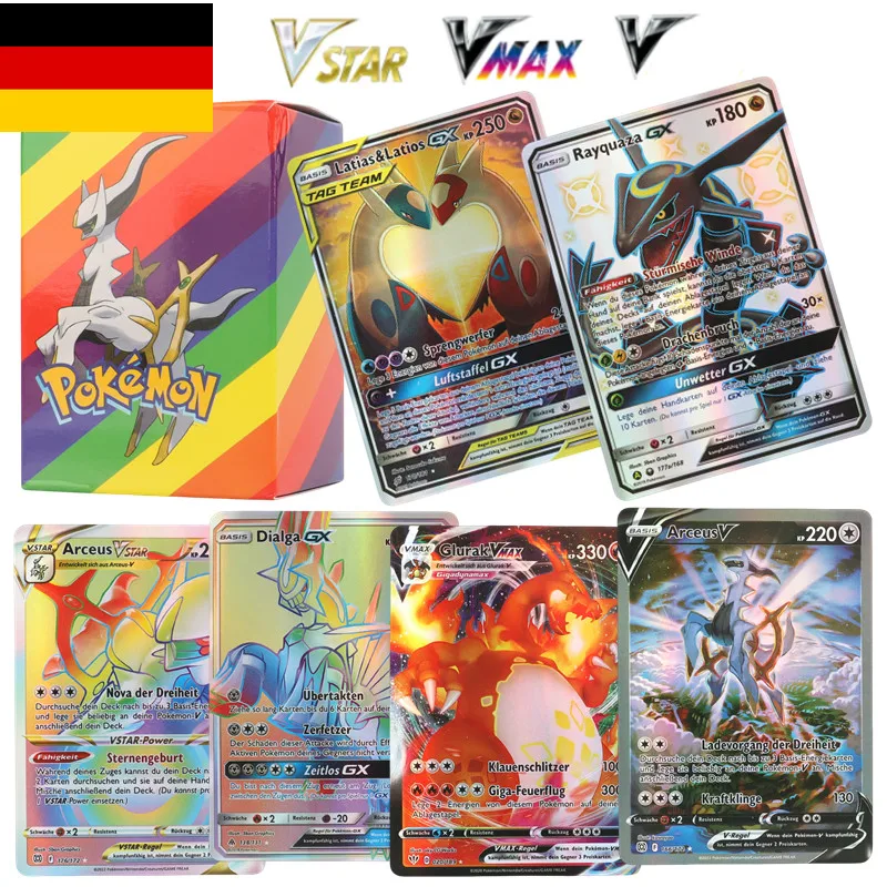 100/120Pcs German Pokemon Shiny Cards rare Vmax V Vstar GX Tag Charizard pikachu Rayquaza Arceus Collection Cards