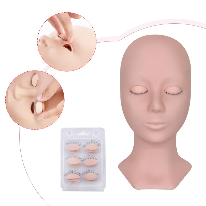 Silicone Flat Model Practice Lash Extension Mannequin Head Layered Eye Lids for Eyelash Training Beauty and Salon Application