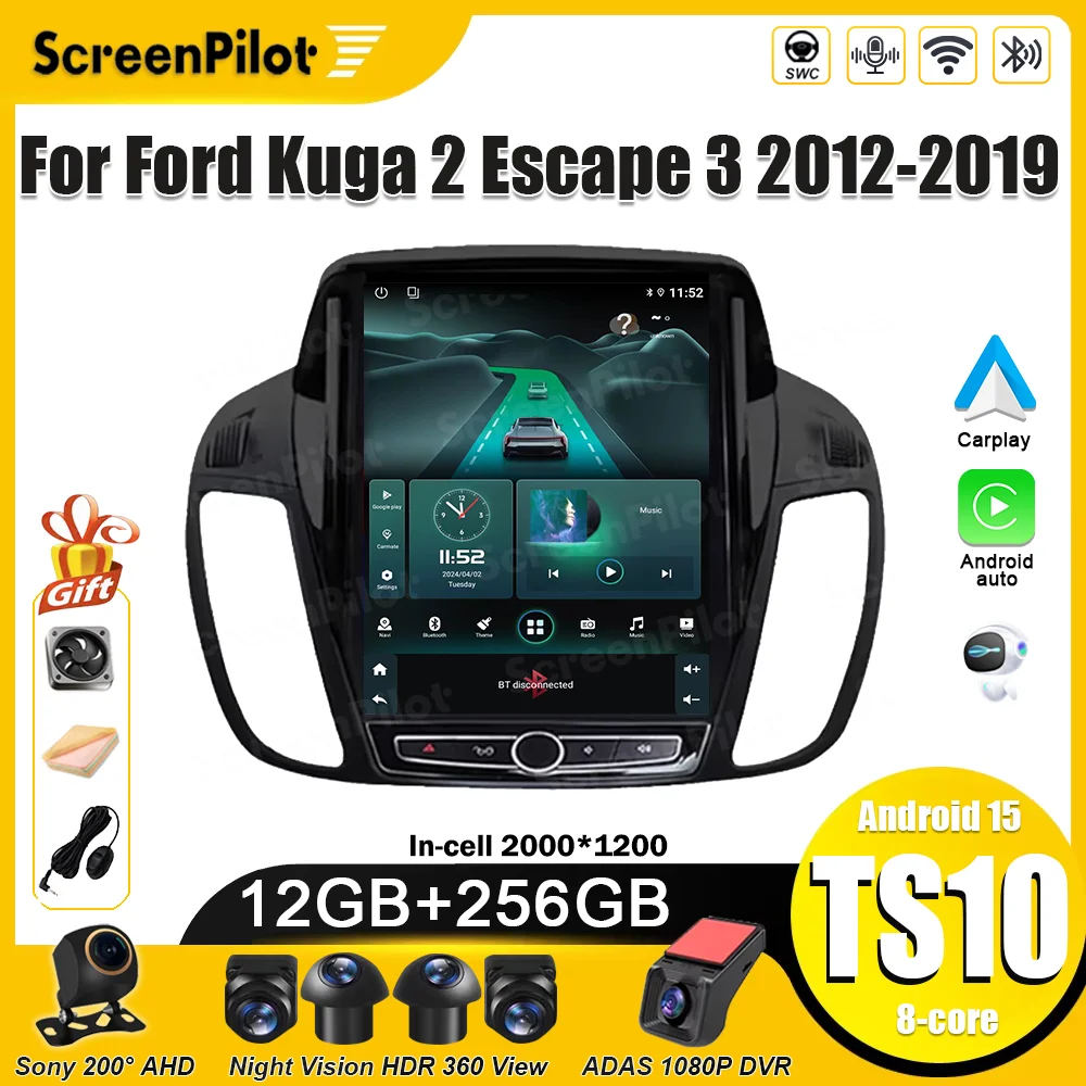 Android 15 для Ford KUGA C-max Escape 2013-2015 мультимедийный видеоплеер с зеркальной связью, беспроводной Android Auto 	 8-ядерный DSP RDS