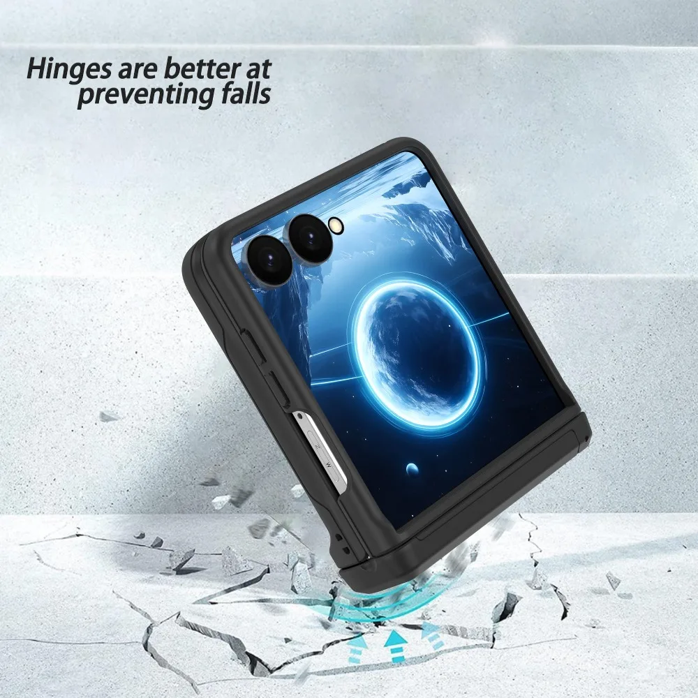 For Samsung Galaxy Z Flip 8 7E 7 6 5 Wallet Card Insertion Folding PC Case With Hinge Protection Shockproof Bracket Back Cover