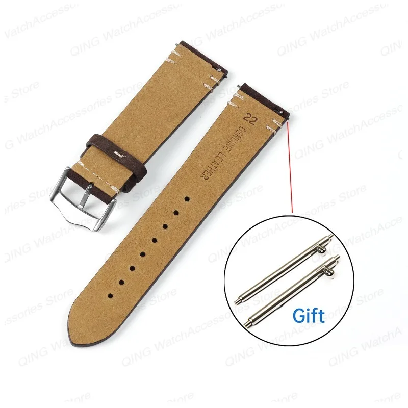 Smart Watch Straps Leather Watchband for Omega for Seiko 20/22mm Vintage Sport Wristbelt Quick Release Cowhide Suede Bracelet