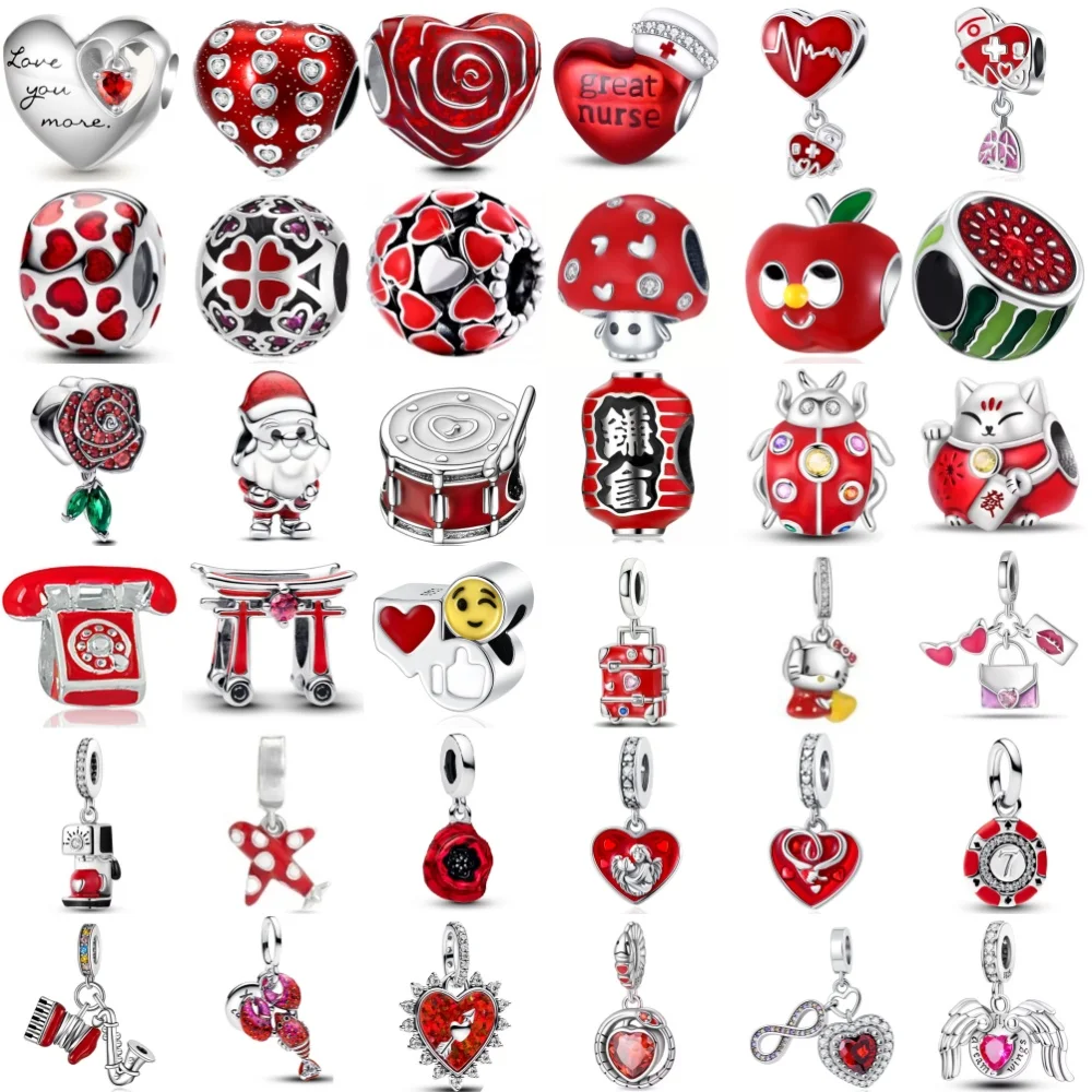 

NEW Red Apple, Phone, Lobster,Heart shaped Bead Pendant 925 Silver Suitable for European Original Bracelet DIY Exquisite Jewelry