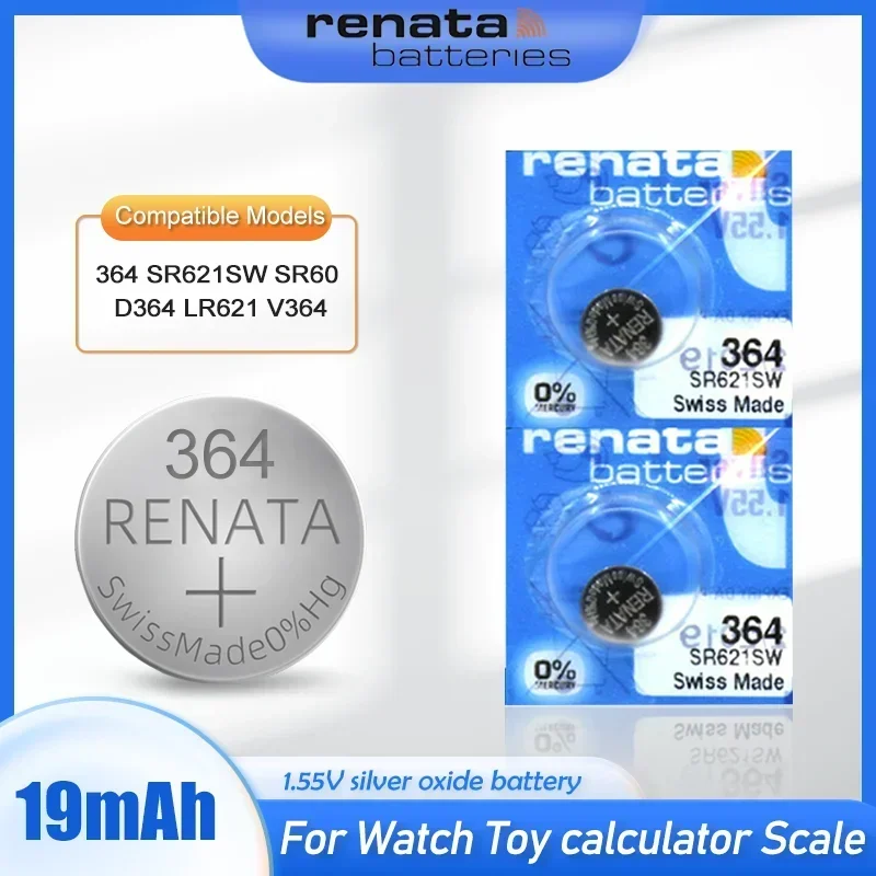 Original Renata 364 SR621SW AG1 V364 SR60 SR621 LR621 164 531 1.55V Silver Oxide Button Battery For Watch Toy Remote Swiss Made